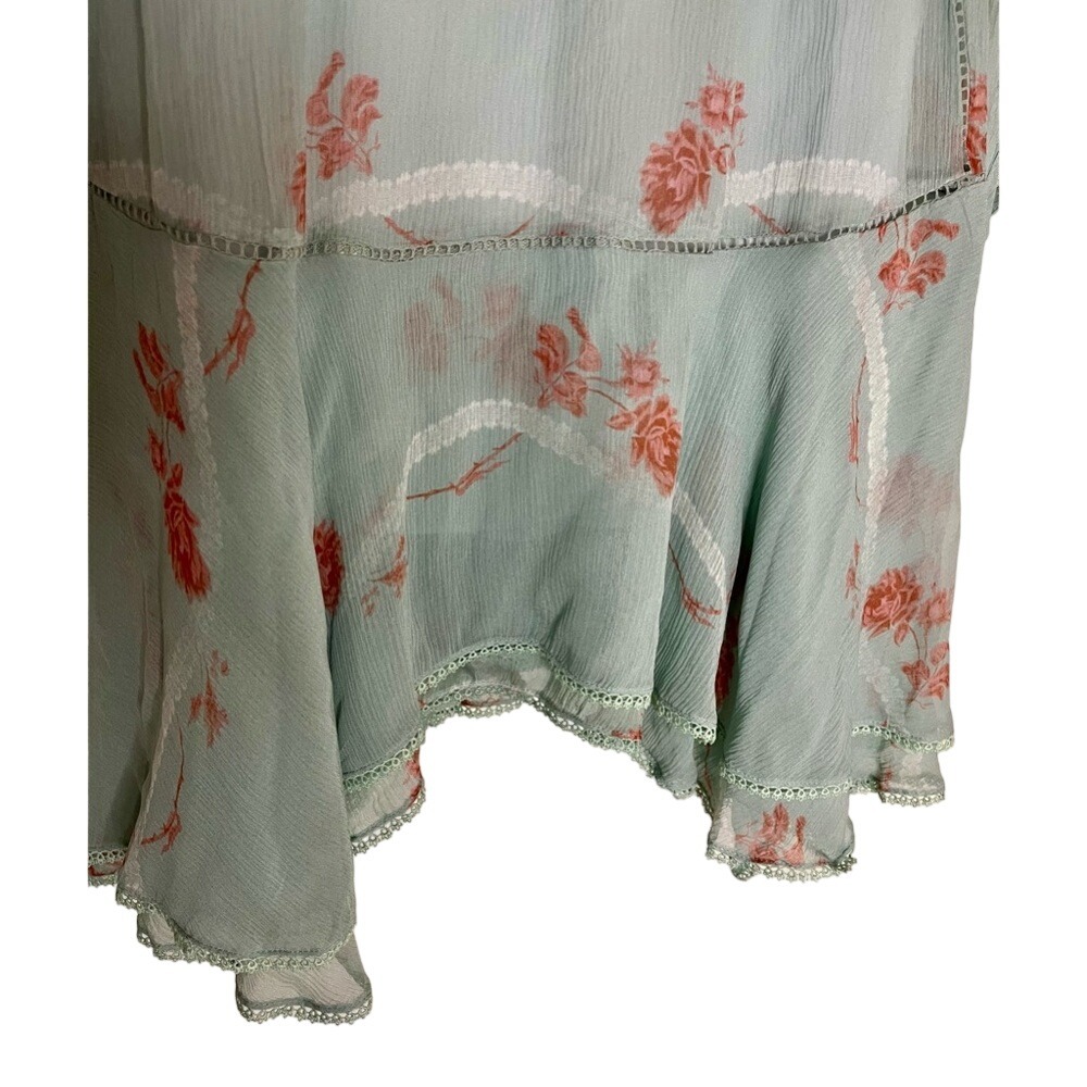 Jonathan Simkhai Seafoam Floral Irena Rose 100% Silk Dress Tiered Ruffles Sz M - Picture 10 of 13